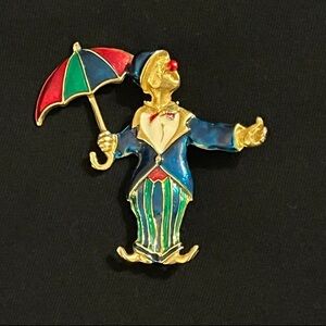 - Vintage Clown with Umbrella Pin Brooch